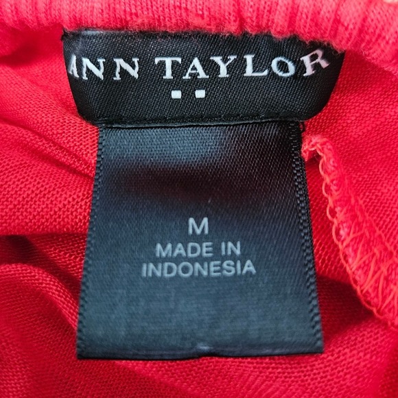 Ann Taylor Womens Red Rayon 3/4 Sleeve Tie Cuff Peasant Blouse Top Medium - Picture 3 of 8